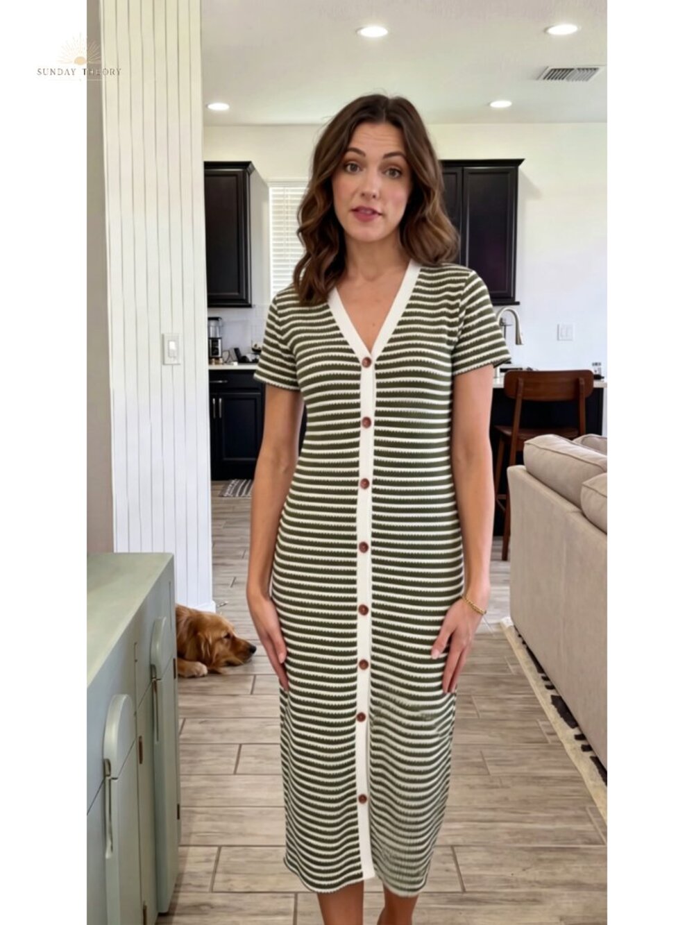 BTFBM Women Casual Summer Ribbed Knit Midi Striped Dress - Picture 5 of 6